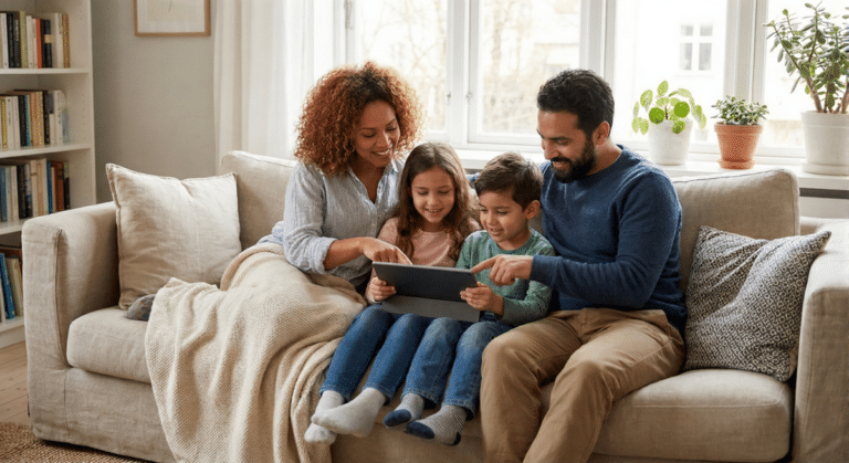 Familia unida utilizando la educacion emocional y tecnologia para el desarrollo infantil